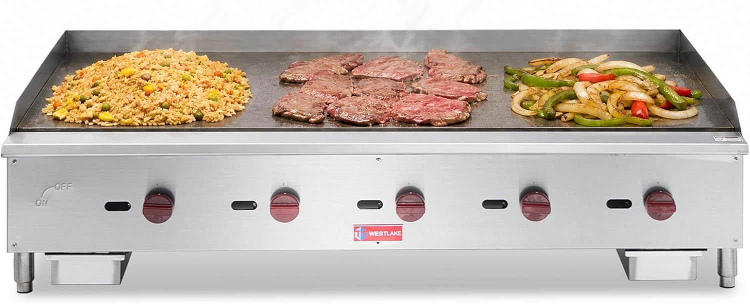 Westlake EGG60S 59 In. Countertop Manual Gas Griddle, 5/8 In. Plate, 5 Burners, 150,000 BTU