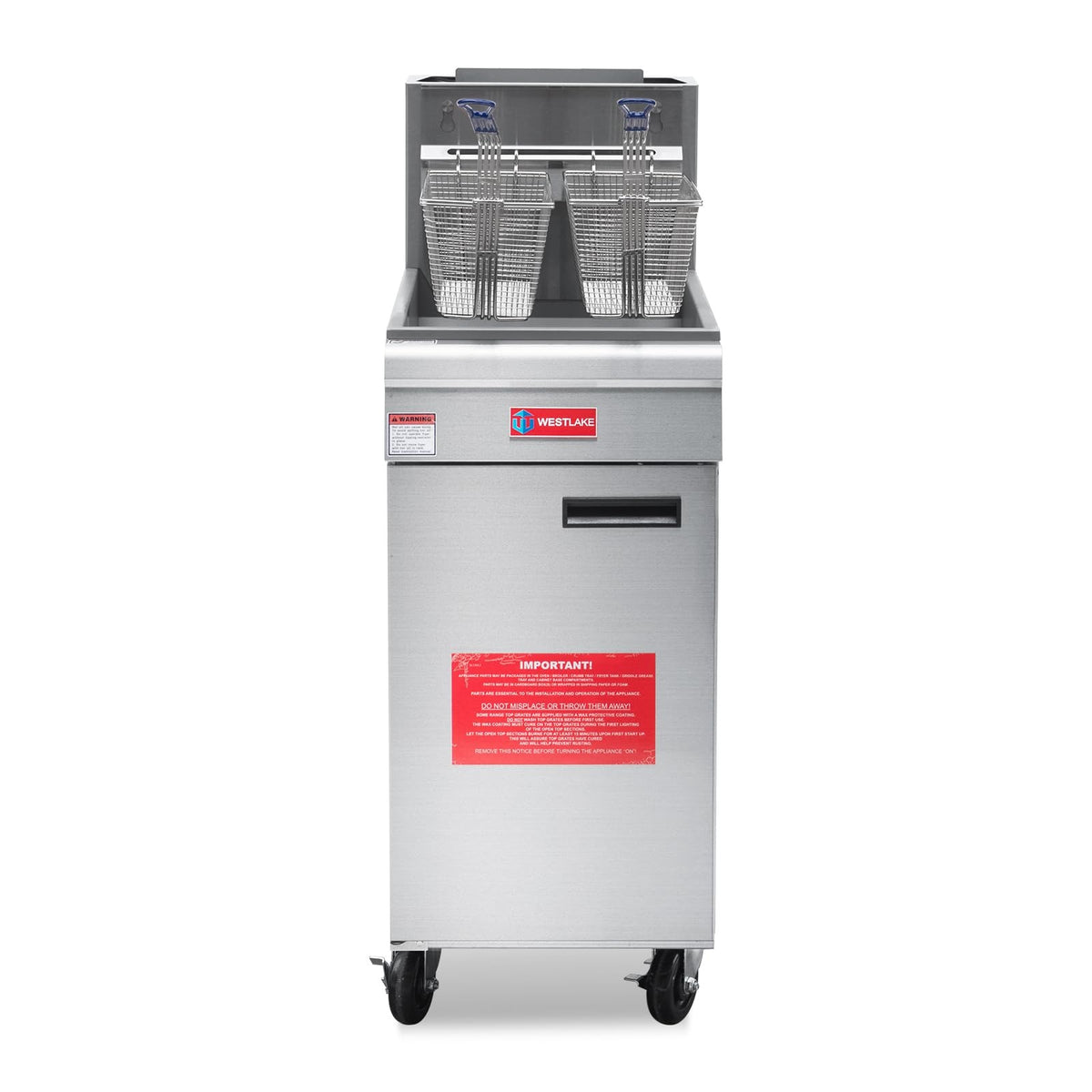 Westlake GF90 15.5 In. Natural Gas Floor Fryer, 90,000 BTU, Stainless Steel Vat, Robertshaw Thermostat