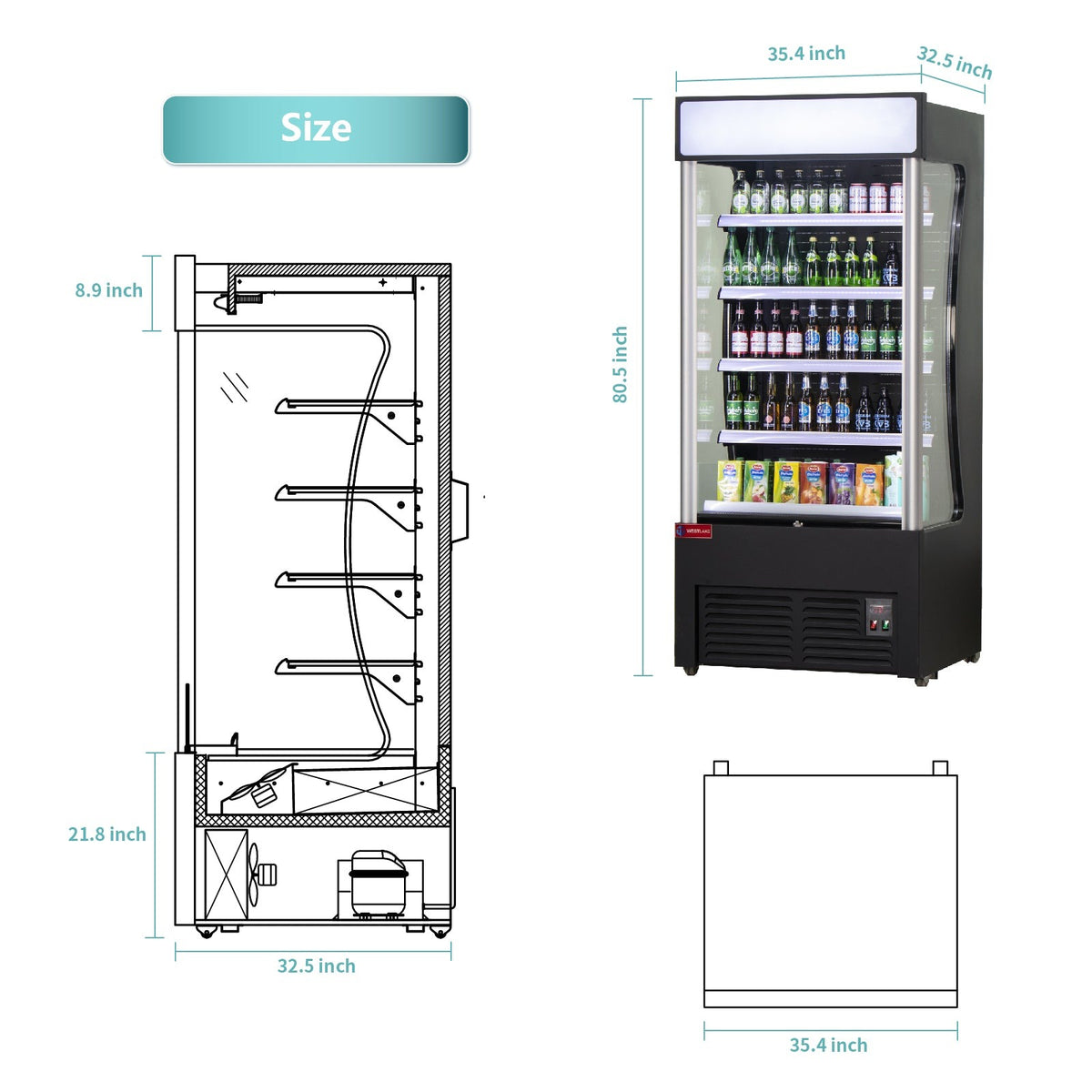 Westlake LD3-2Z-C2 35 In. Open Air Merchandiser, 25.5 Cu. Ft., 4 Adjustable Shelves, Night Cover