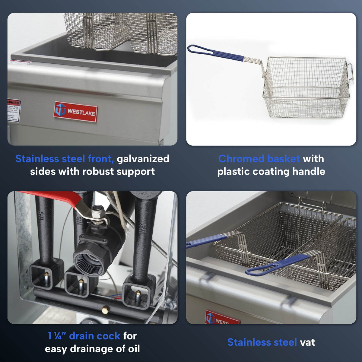 Westlake GF150 21 In. Natural Gas Floor Fryer, 150,000 BTU, Stainless Steel Vat, Robertshaw Thermostat