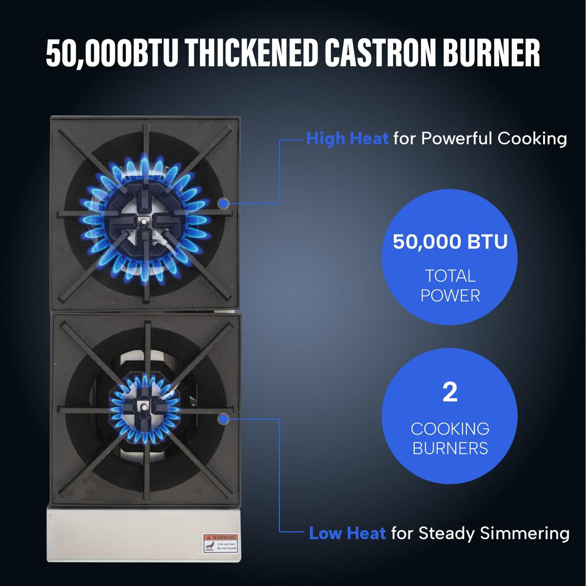 Westlake EHP-2S 12 In. Countertop Gas Hot Plate, 2 Burners, 50,000 BTU, Cast Iron Grates