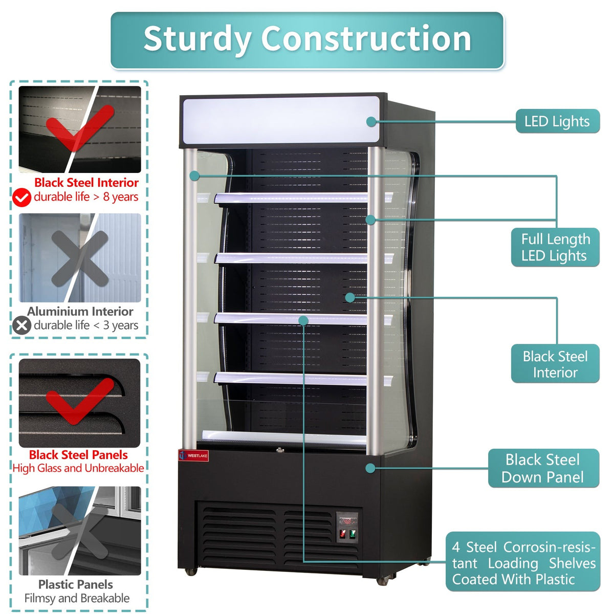 Westlake LD3-2Z-C2 35 In. Open Air Merchandiser, 25.5 Cu. Ft., 4 Adjustable Shelves, Night Cover