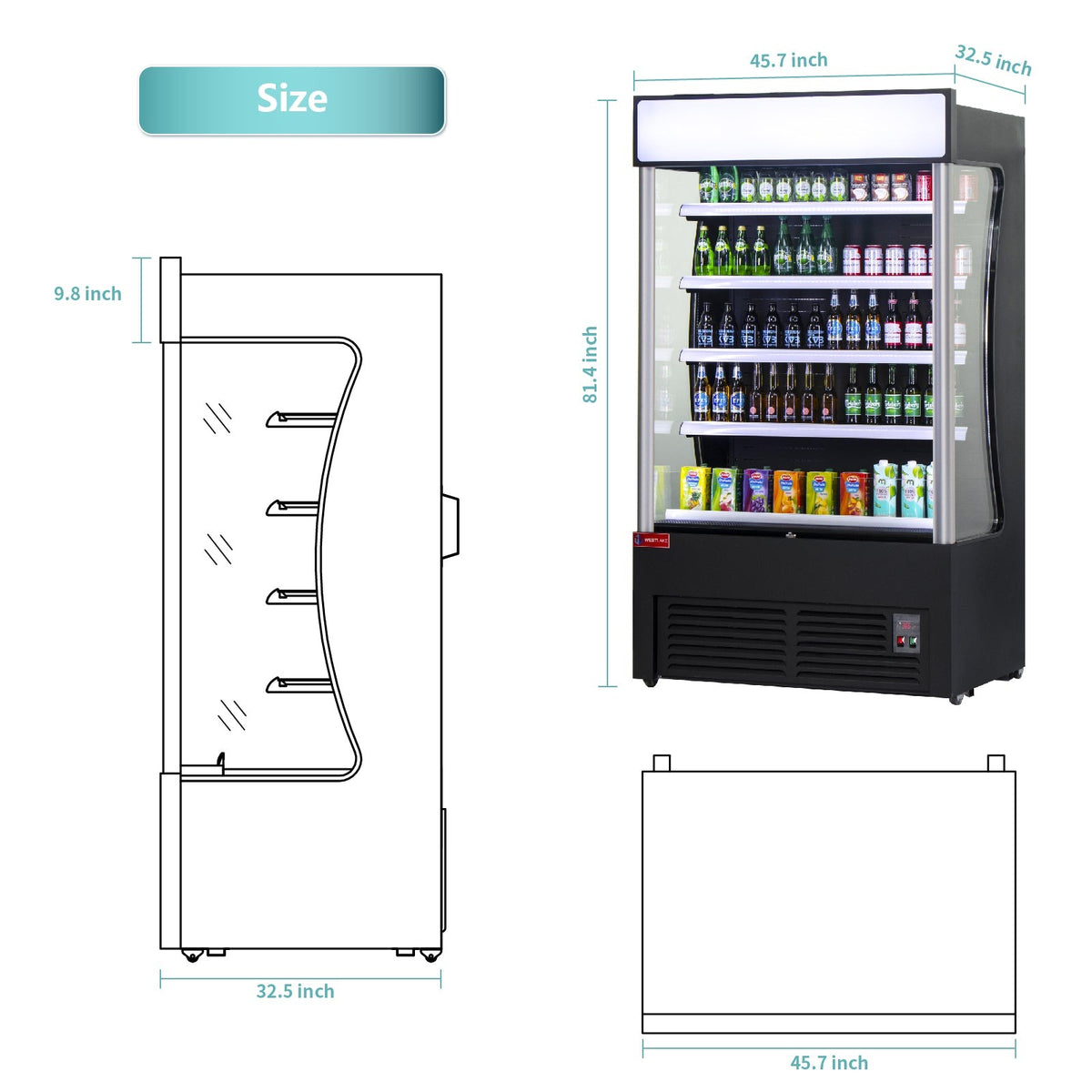 Westlake LD3-2Z-C3 46 In. Open Air Merchandiser, 34 Cu. Ft., 4 Adjustable Shelves, Night Cover