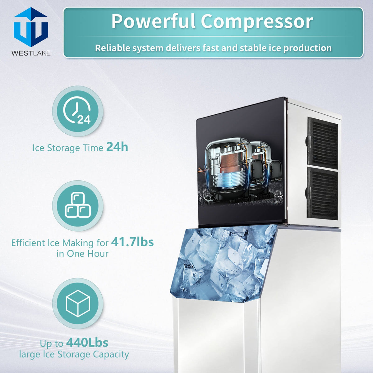 Westlake SK-1029 1,000 lb. Ice Machine with Bin, Full Cube, Air Cooled, 440 lb. Storage
