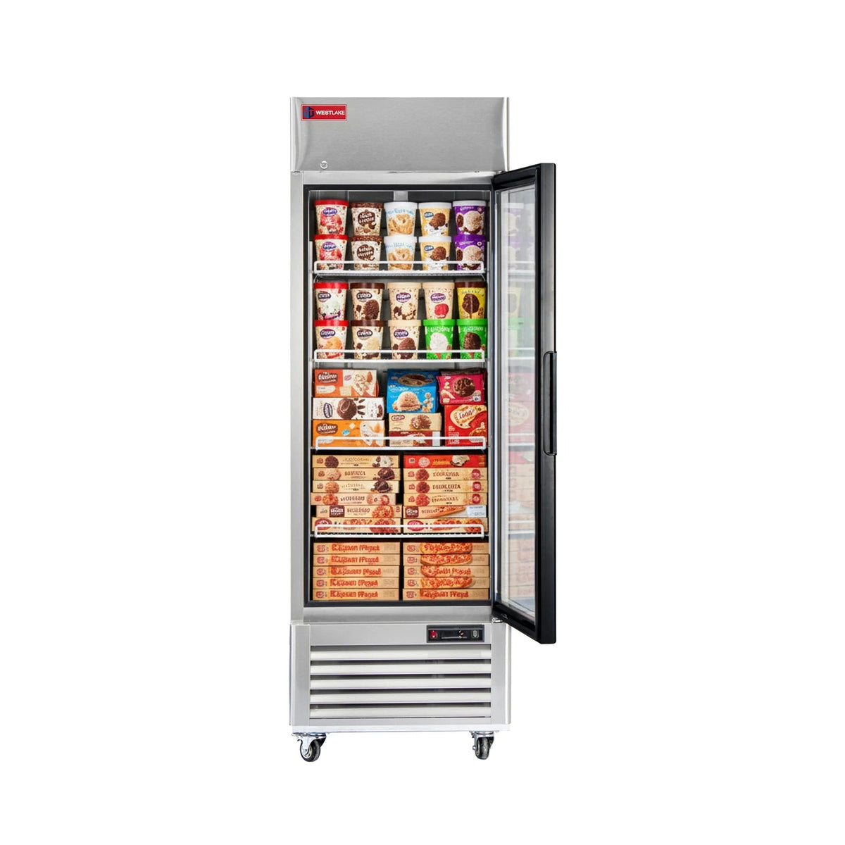 Westlake WK-23FG 27 In. Single Glass Door Merchandiser Freezer, 23 Cu. Ft., Stainless Steel, R290
