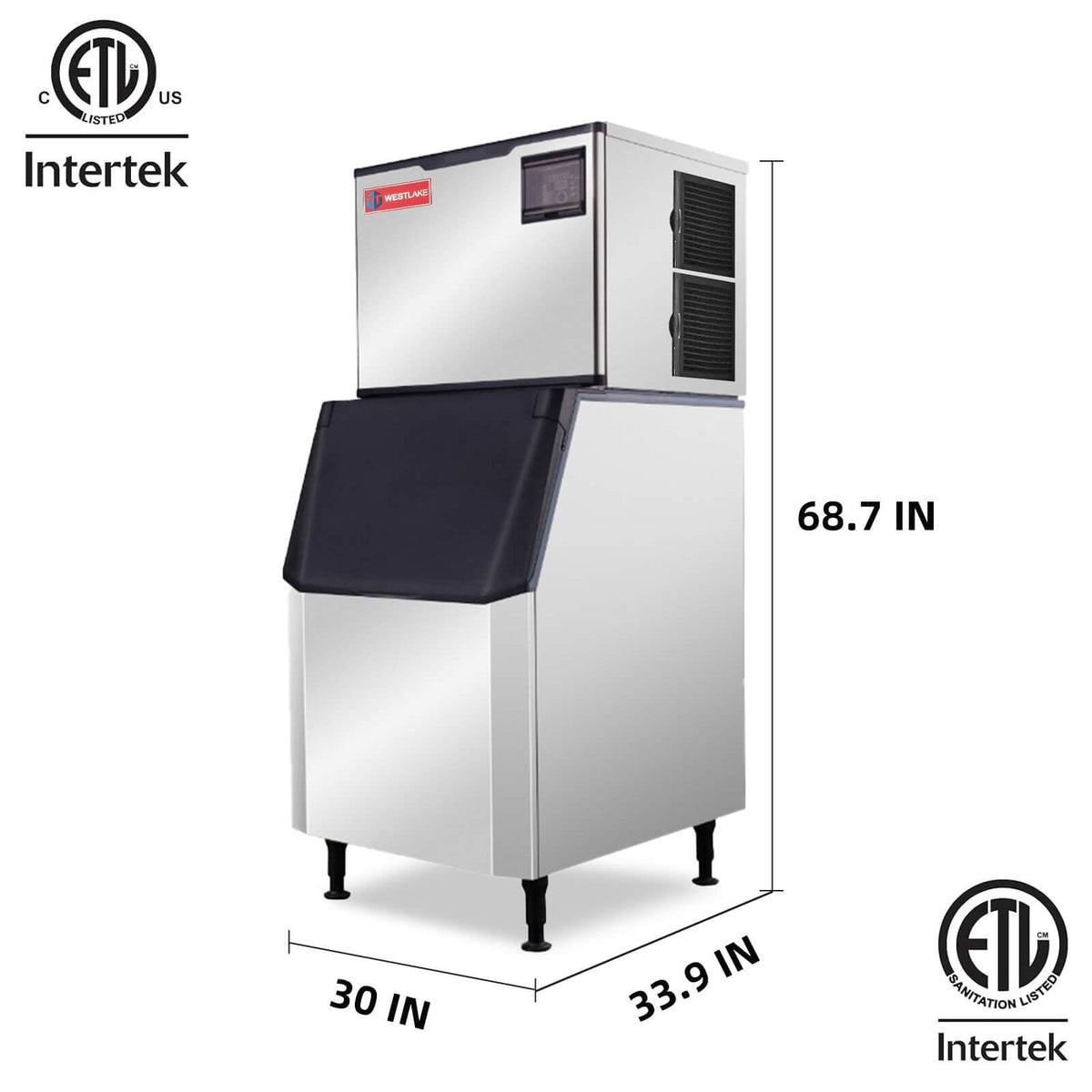 Westlake SK-729 700 lb. Ice Machine with Bin, Full Cube, Air Cooled, 440 lb. Storage