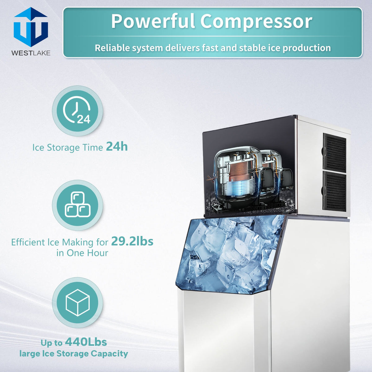 Westlake SK-729 700 lb. Ice Machine with Bin, Full Cube, Air Cooled, 440 lb. Storage