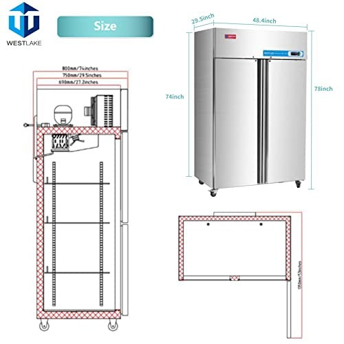 Westlake WK-48R 48 In. Two-Section Reach-In Refrigerator, 2 Solid Doors, Stainless Steel, 36 Cu. Ft.