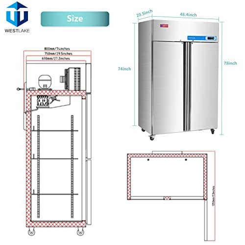 Westlake WK-48F 48 In. Two-Section Reach-In Freezer, 2 Solid Doors, Stainless Steel, 36 Cu. Ft.