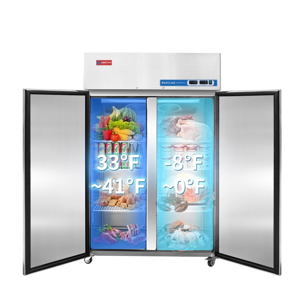 Westlake WK-48RF 48 In. Dual Temperature Reach-In Refrigerator Freezer Combo, 2 Solid Doors, Stainless Steel, 36 Cu. Ft.