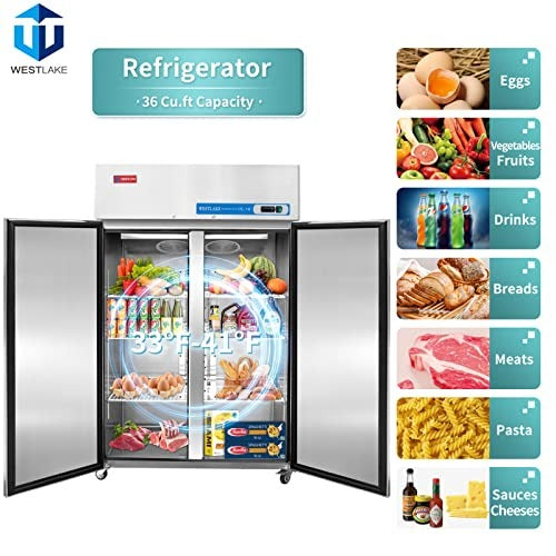 Westlake WK-48R 48 In. Two-Section Reach-In Refrigerator, 2 Solid Doors, Stainless Steel, 36 Cu. Ft.