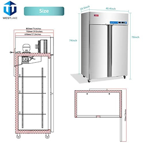 Westlake WK-48RF 48 In. Dual Temperature Reach-In Refrigerator Freezer Combo, 2 Solid Doors, Stainless Steel, 36 Cu. Ft.