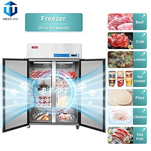 Westlake WK-48F 48 In. Two-Section Reach-In Freezer, 2 Solid Doors, Stainless Steel, 36 Cu. Ft.
