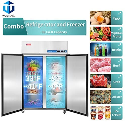 Westlake WK-48RF 48 In. Dual Temperature Reach-In Refrigerator Freezer Combo, 2 Solid Doors, Stainless Steel, 36 Cu. Ft.
