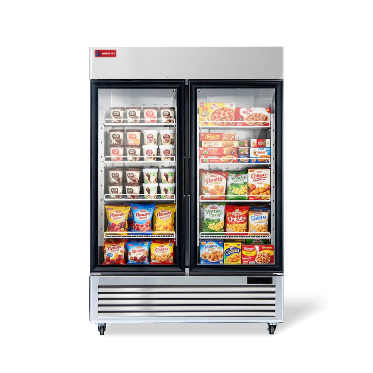 Westlake WK-49FG 54 In. Two Glass Door Merchandiser Freezer, 49 Cu. Ft., Stainless Steel, R290