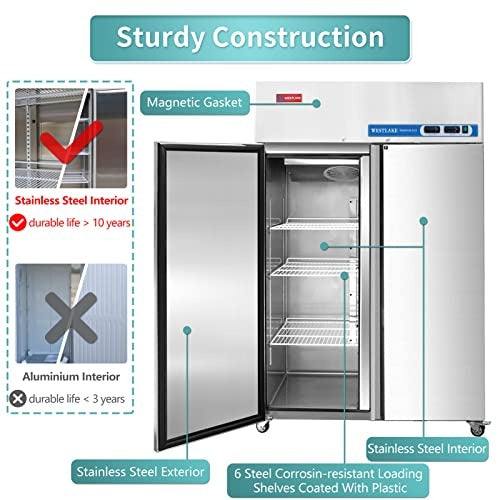 Westlake WK-48RF 48 In. Dual Temperature Reach-In Refrigerator Freezer Combo, 2 Solid Doors, Stainless Steel, 36 Cu. Ft.