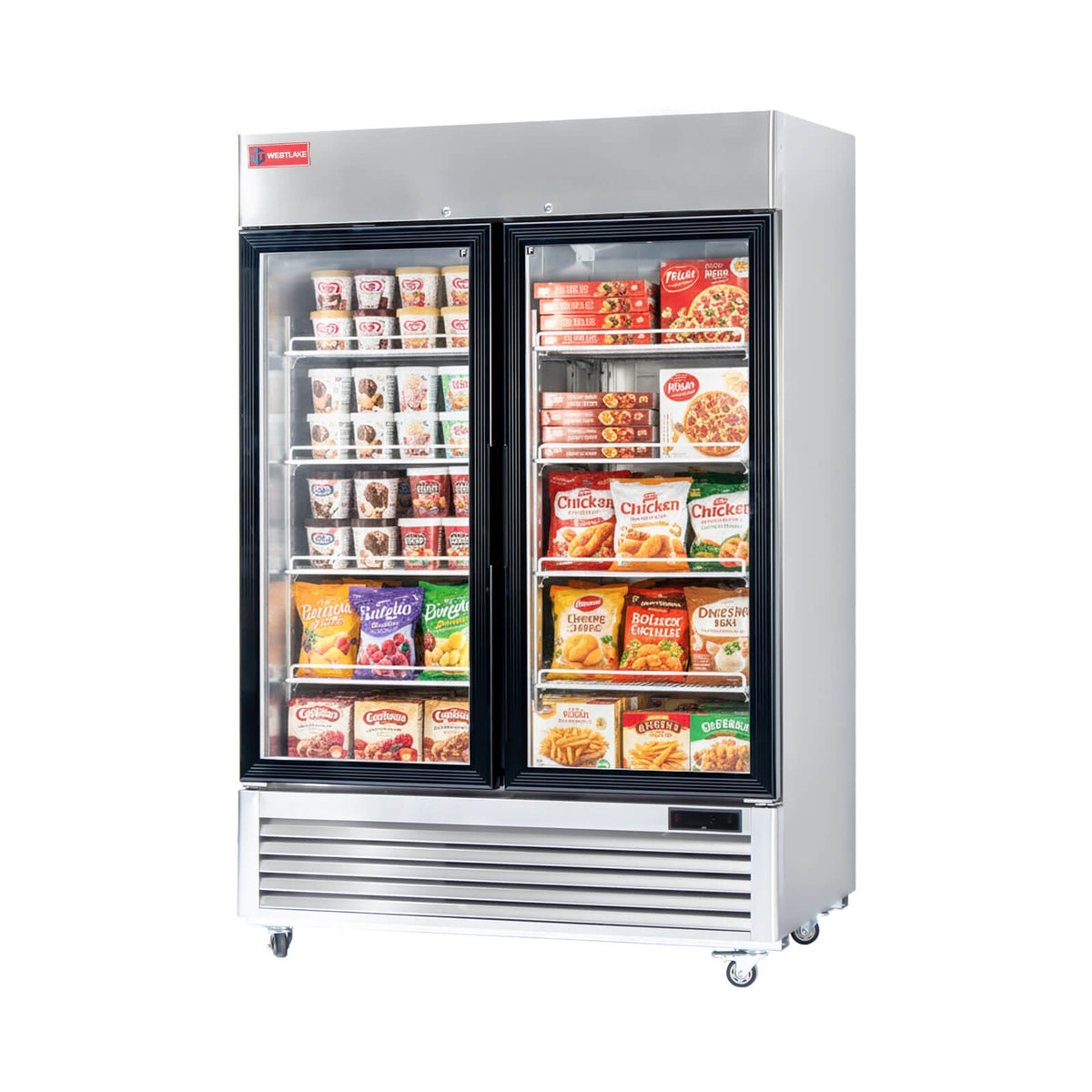 Westlake WK-49FG 54 In. Two Glass Door Merchandiser Freezer, 49 Cu. Ft., Stainless Steel, R290