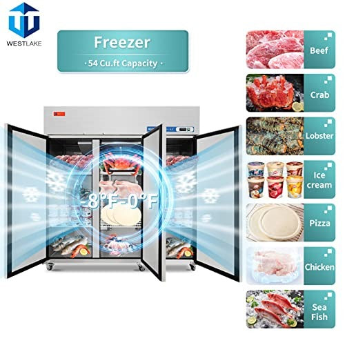 Westlake WK-72F 73 In. Three-Section Reach-In Freezer, 3 Solid Doors, Stainless Steel, 54 Cu. Ft.