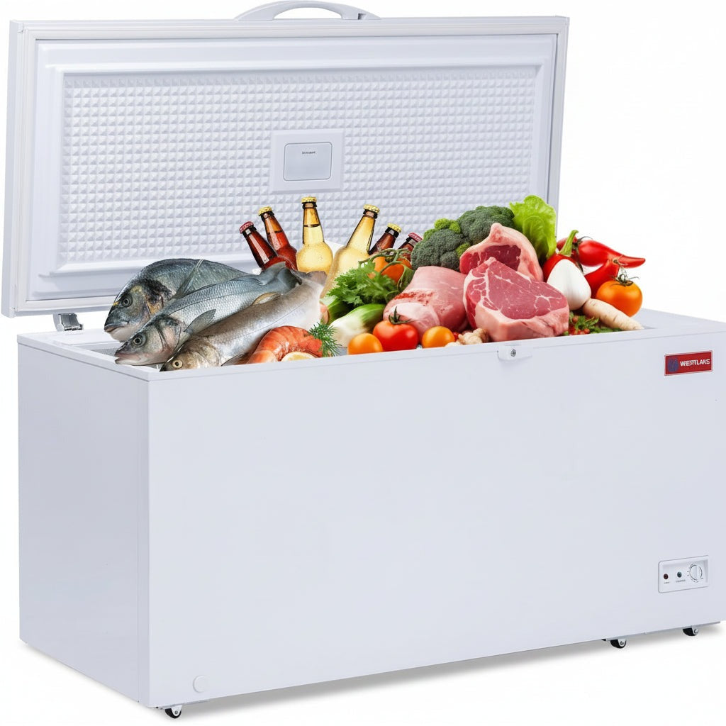 Westlake WK-BD445 15.4 Cu. Ft. Chest Freezer, Solid Hinged Lid, Lock, LED Light