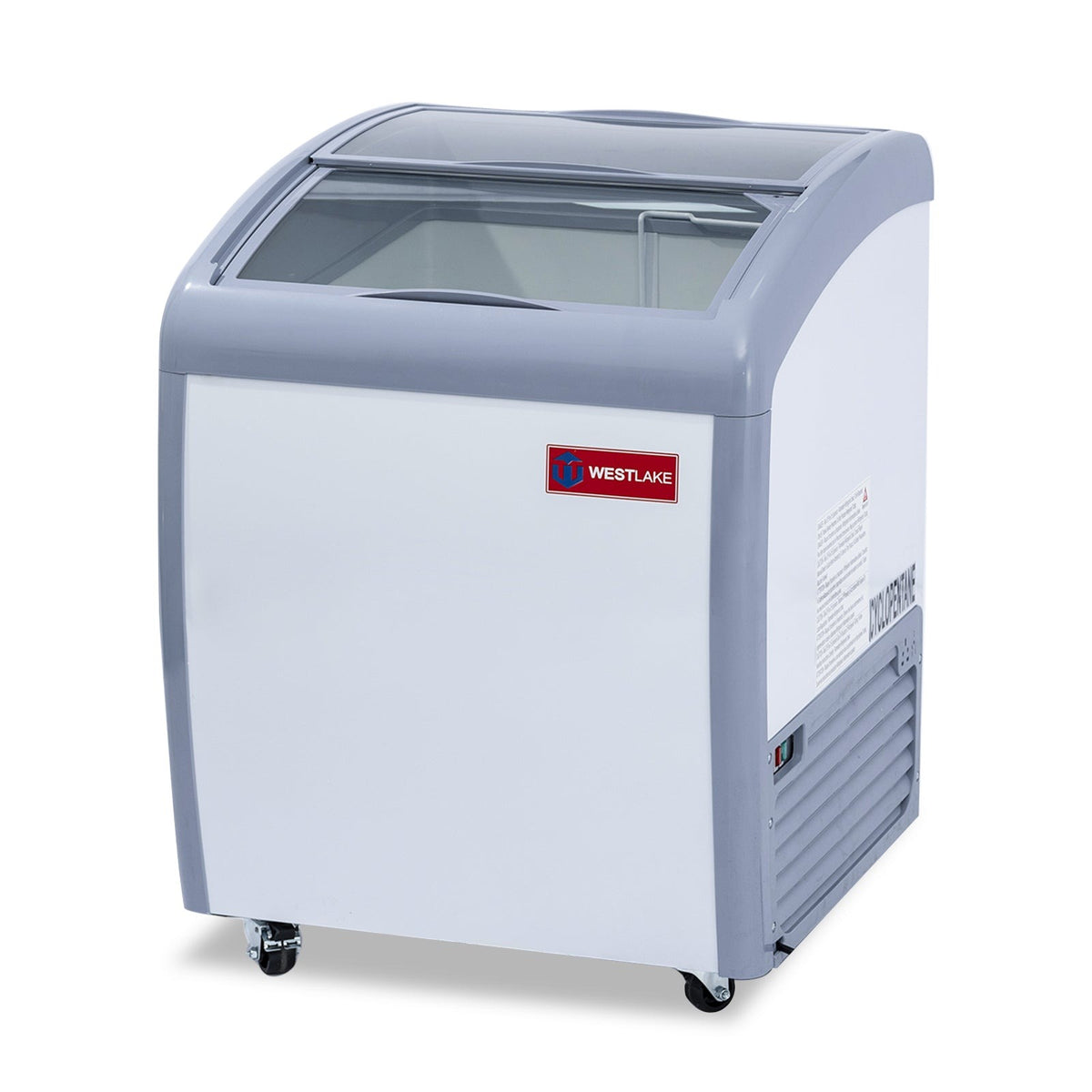 Westlake WK-SD150JY 26 In. Ice Cream Display Chest Freezer, Curved Glass Sliding Lids, 1 Basket, Casters