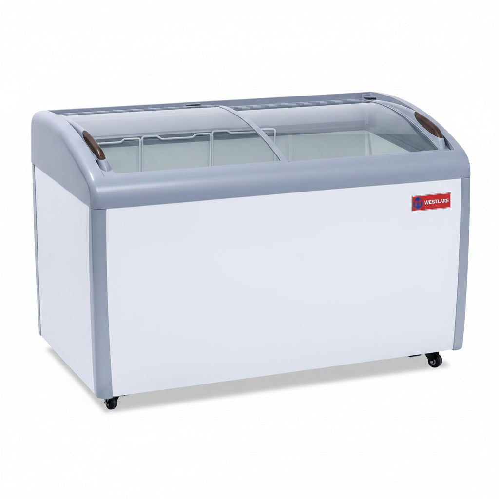 Westlake WK-SD360JY 50 In. Ice Cream Display Chest Freezer, Curved Glass Sliding Lids, 3 Baskets, Casters