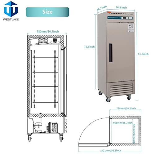 Westlake WKF-23B 27 In. Solid Door Reach-In Freezer, 23 Cu. Ft., 1 Door, Stainless Steel