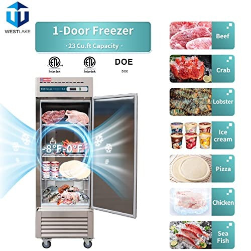 Westlake WKF-23B 27 In. Solid Door Reach-In Freezer, 23 Cu. Ft., 1 Door, Stainless Steel