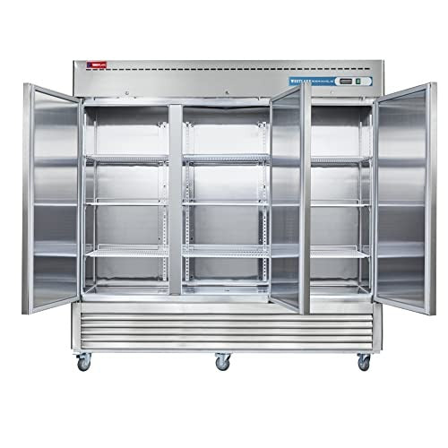 Westlake WKF-82B 82 In. Solid Door Reach-In Freezer, 72 Cu. Ft., 3 Doors, Stainless Steel