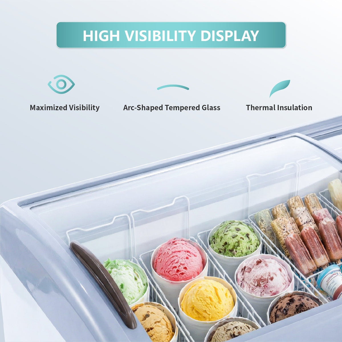 Westlake WK-SD460JY 60 In. Ice Cream Display Chest Freezer, Curved Glass Sliding Lids, 4 Baskets, Casters