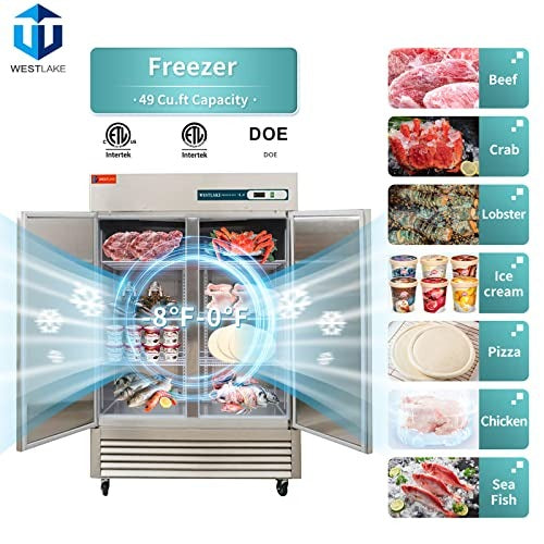 Westlake WKF-49B 54 In. Solid Door Reach-In Freezer, 49 Cu. Ft., 2 Doors, Stainless Steel