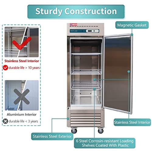 Westlake WKF-23B 27 In. Solid Door Reach-In Freezer, 23 Cu. Ft., 1 Door, Stainless Steel