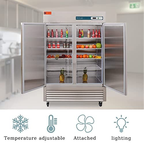 Westlake WKR-49B 54 In. Solid Door Reach-In Refrigerator, 49 Cu. Ft., 2 Doors, Stainless Steel