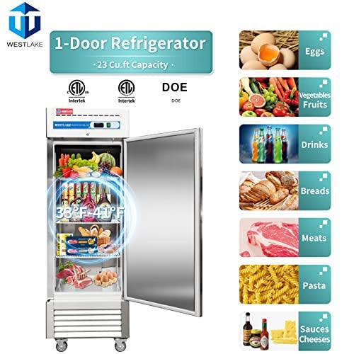 Westlake WKR-23B 27 In. Solid Door Reach-In Refrigerator, 23 Cu. Ft., 1 Door, Stainless Steel
