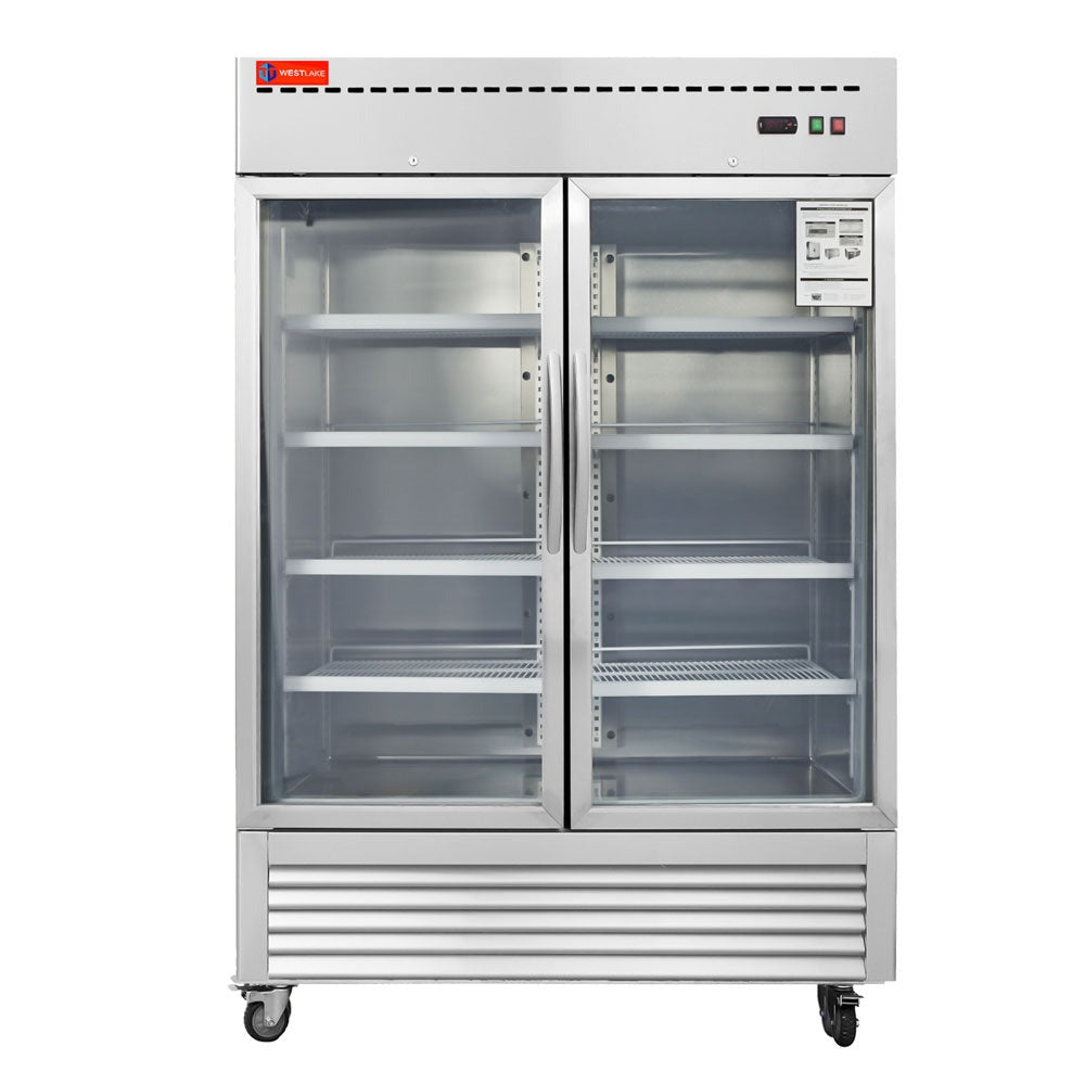 Westlake WKR-49BG 54 In. Glass Door Reach-In Refrigerator, 49 Cu. Ft., 2 Doors, Stainless Steel