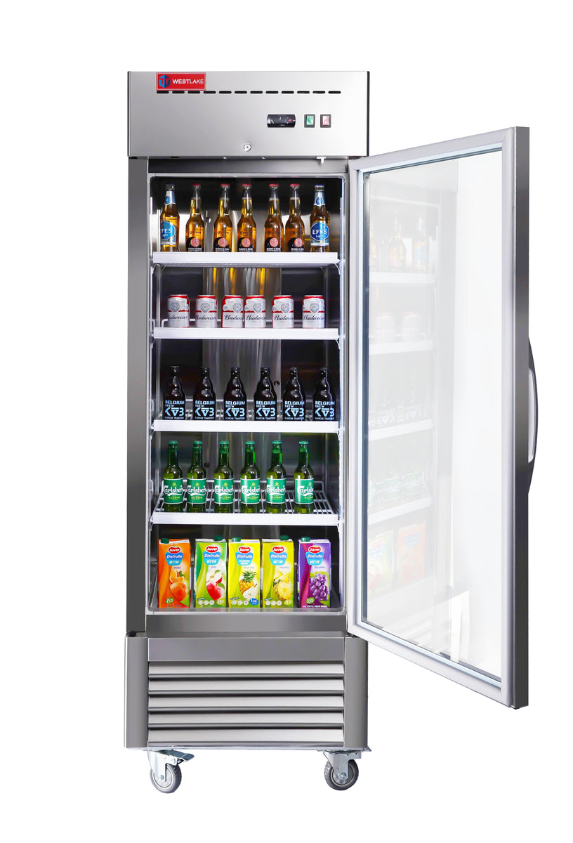 Westlake WKR-23BG 27 In. Glass Door Reach-In Refrigerator, 23 Cu. Ft., 1 Door, Stainless Steel