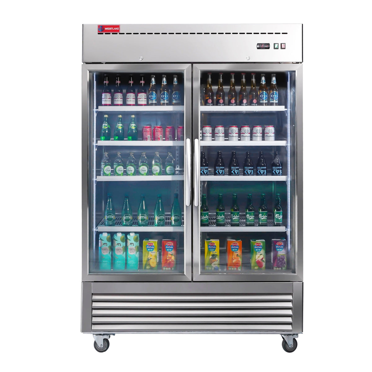 Westlake WKR-49BG 54 In. Glass Door Reach-In Refrigerator, 49 Cu. Ft., 2 Doors, Stainless Steel