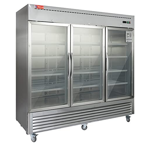 Westlake WKR-82BG 82 In. Glass Door Reach-In Refrigerator, 72 Cu. Ft., 3 Doors, Stainless Steel
