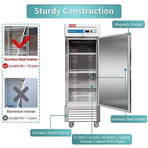 Westlake WKR-23B 27 In. Solid Door Reach-In Refrigerator, 23 Cu. Ft., 1 Door, Stainless Steel