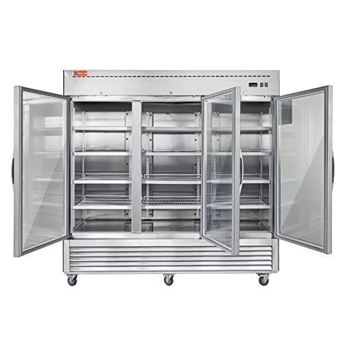 Westlake WKR-82BG 82 In. Glass Door Reach-In Refrigerator, 72 Cu. Ft., 3 Doors, Stainless Steel