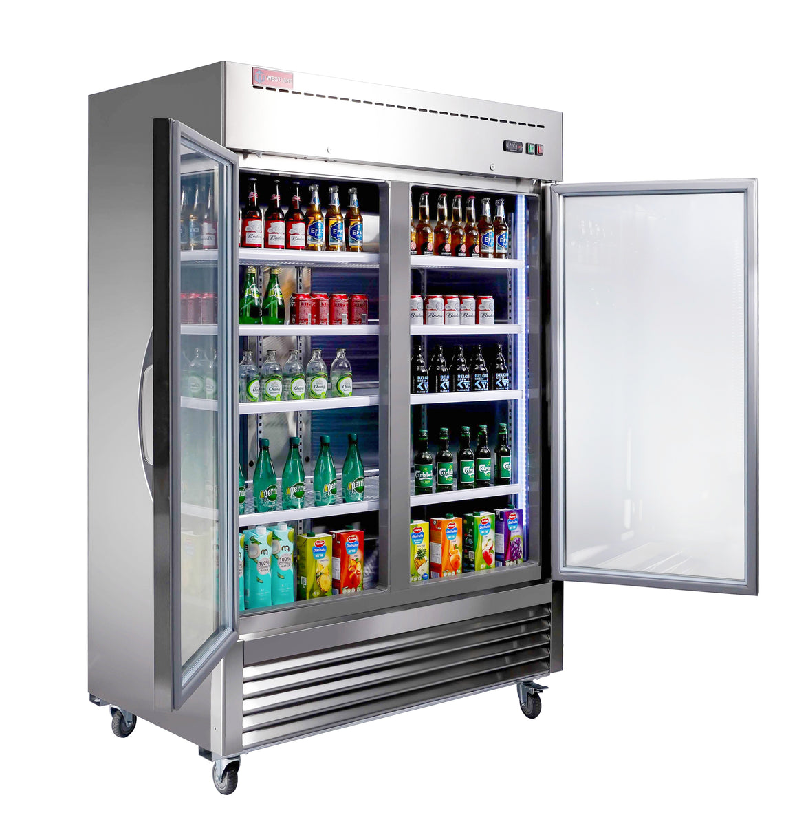 Westlake WKR-49BG 54 In. Glass Door Reach-In Refrigerator, 49 Cu. Ft., 2 Doors, Stainless Steel
