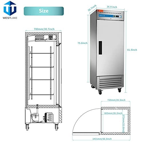 Westlake WKR-23B 27 In. Solid Door Reach-In Refrigerator, 23 Cu. Ft., 1 Door, Stainless Steel