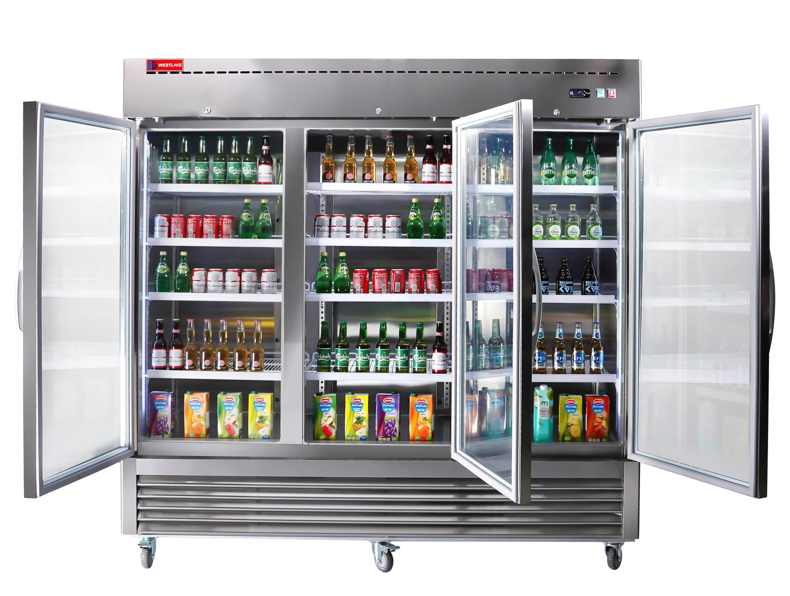 Westlake WKR-82BG 82 In. Glass Door Reach-In Refrigerator, 72 Cu. Ft., 3 Doors, Stainless Steel