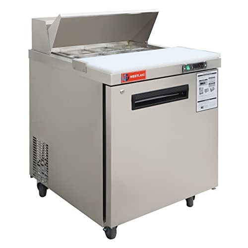 Westlake WKSR-27B 28 In. Sandwich and Salad Prep Table, 1 Door, 8 Pans, Stainless Steel