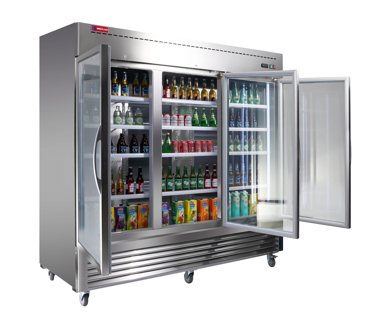 Westlake WKR-82BG 82 In. Glass Door Reach-In Refrigerator, 72 Cu. Ft., 3 Doors, Stainless Steel