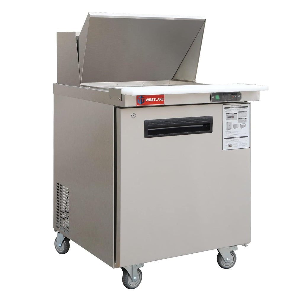 Westlake WKSR-27BM 28 In. Mega Top Sandwich and Salad Prep Table, 1 Door, 12 Pans, Stainless Steel