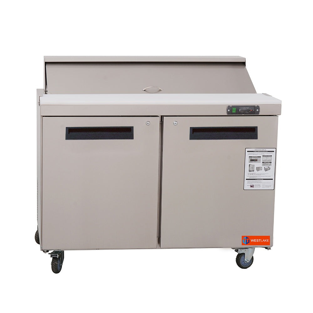 Westlake WKSR-48B 48 In. Sandwich and Salad Prep Table, 2 Doors, 12 Pans, Stainless Steel