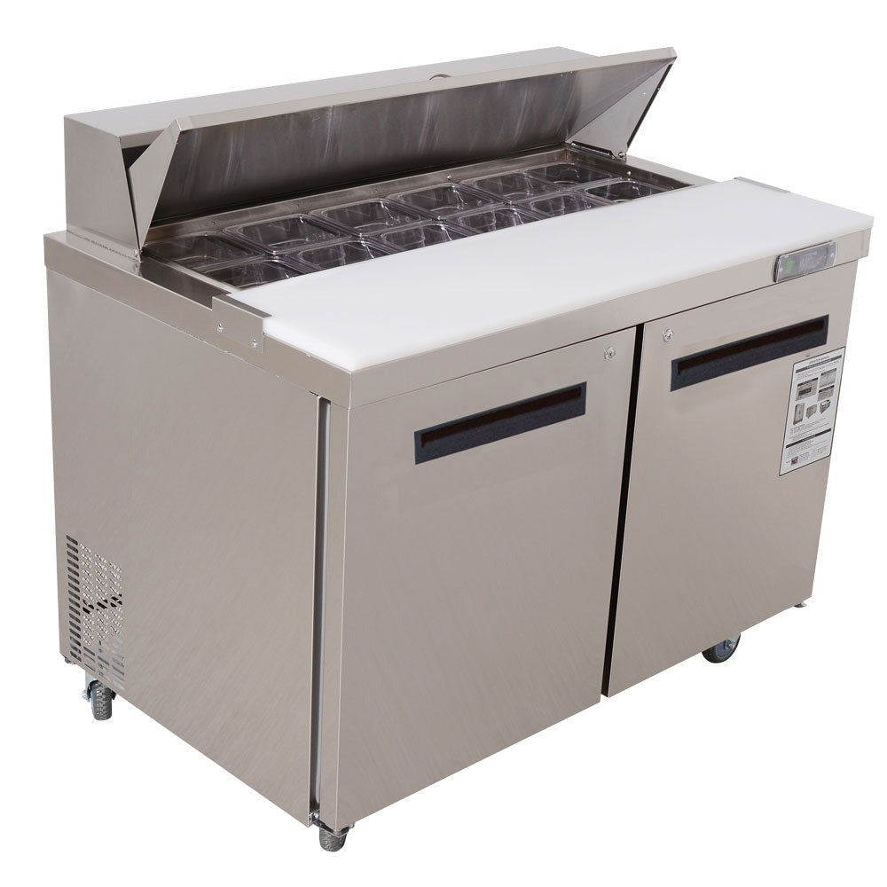 Westlake WKSR-48B 48 In. Sandwich and Salad Prep Table, 2 Doors, 12 Pans, Stainless Steel