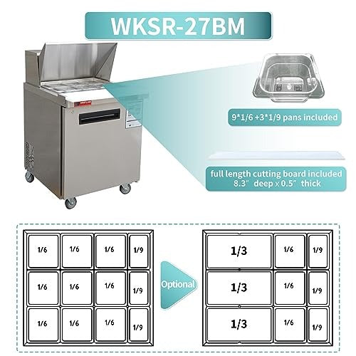 Westlake WKSR-27BM 28 In. Mega Top Sandwich and Salad Prep Table, 1 Door, 12 Pans, Stainless Steel