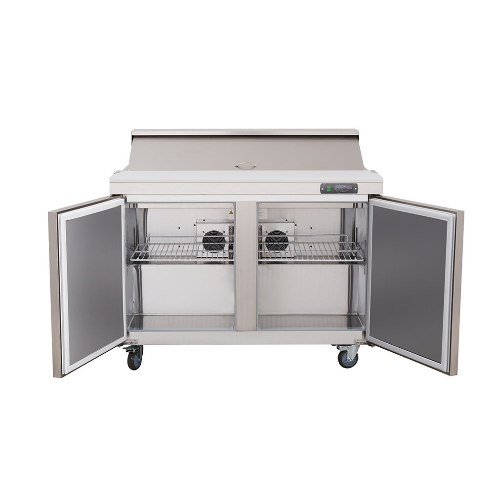 Westlake WKSR-48B 48 In. Sandwich and Salad Prep Table, 2 Doors, 12 Pans, Stainless Steel