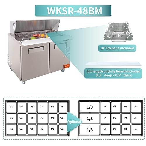 Westlake WKSR-48BM 48 In. Mega Top Sandwich and Salad Prep Table, 2 Doors, 18 Pans, Stainless Steel